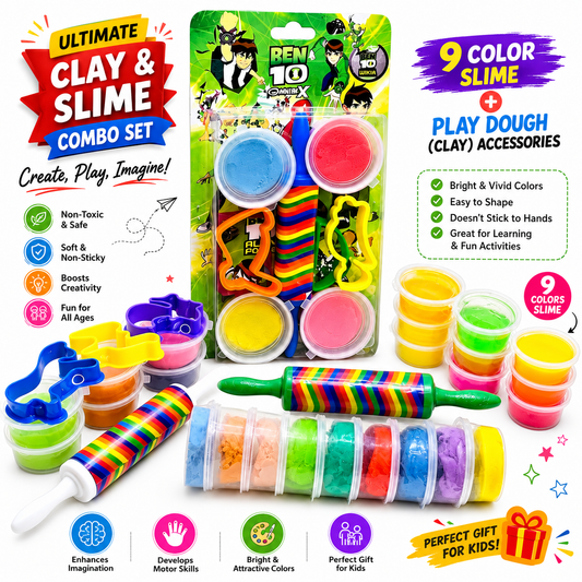 Ultimate Clay & Slime Combo Set – 9 Color Slimes + Play Dough & Creative Tools